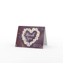 Daisy Heart Rustic Wood Weding Cartões de agradeci