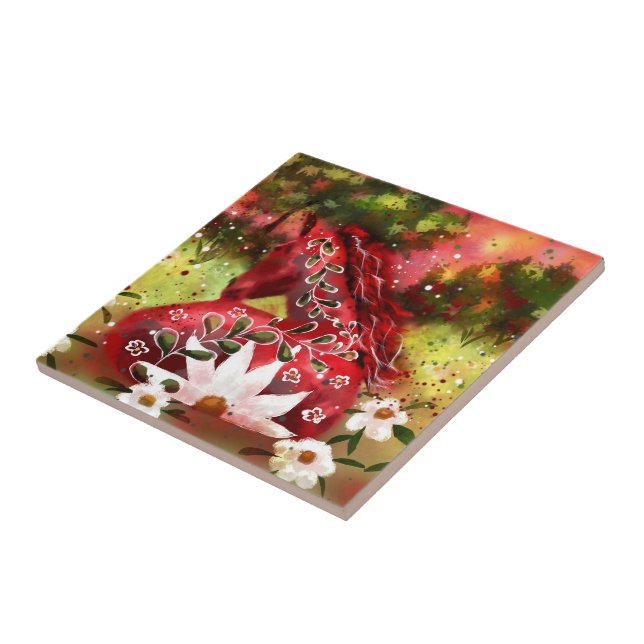 Daisy Horse Abstrato Art Red White Floral (Lateral)