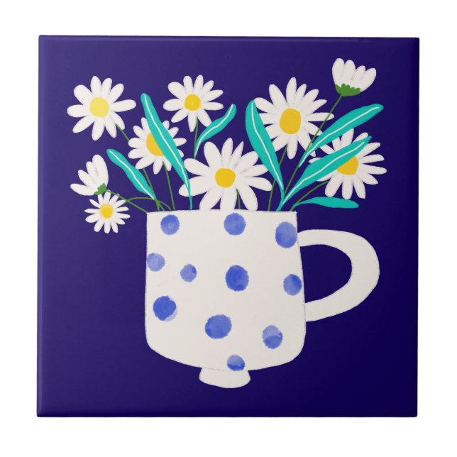 Daisy in Ceramic Vase Watercolor Ceramic Tile (Frente)