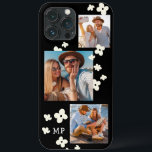 Daisy Monograma 3 Colagem Fotográfica Trendy Moder<br><div class="desc">Daisy Monograma 3 Foto Collage Trendy Modern Girly Capas de telefone apresenta uma colagem fotográfica de três de suas fotos favoritas com seu monograma personalizado em um roteiro branco elegante em um fundo preto acentuado com flores margaridas brancas. Personalize editando o texto na caixa de texto fornecida. Perfeito para aniversário,...</div>