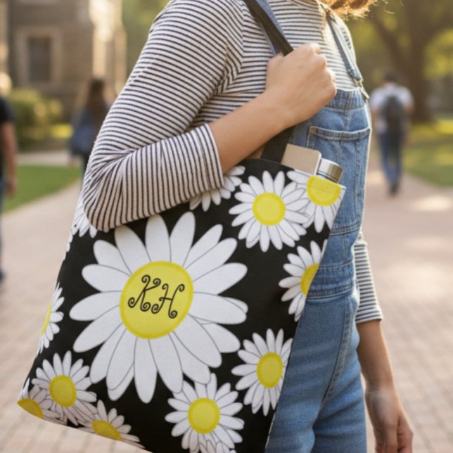 Daisy Monogramy Black White e Yellow Tote Bag (Criador carregado)