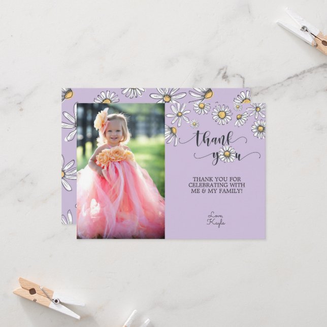 Daisy Obrigado Cartão com fotos - Roxo (Frente/Verso In Situ)