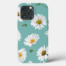 Daisy Pattern, Teal Background,