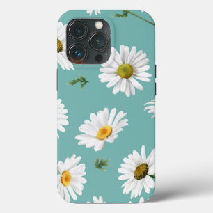 Daisy Pattern, Teal Background,