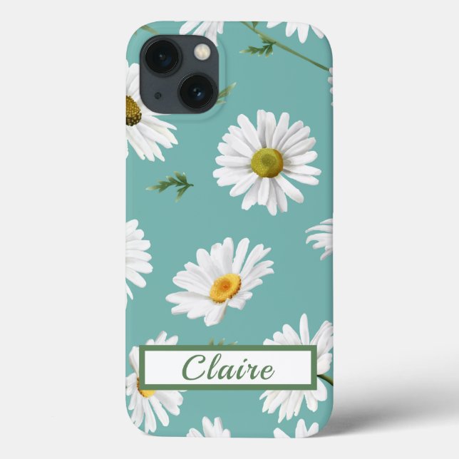 Daisy Pattern, Teal Background, Personalizado (Verso)
