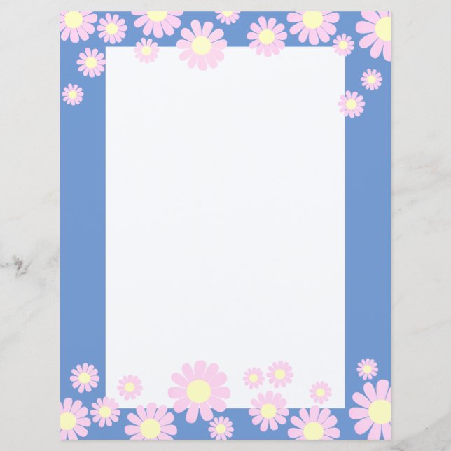 Daisy Pink Blue Staionery Paper (Frente)