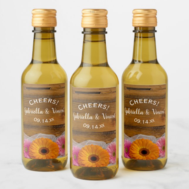 Daisy Trio Country Barn Weding Wine Label (Garrafas)