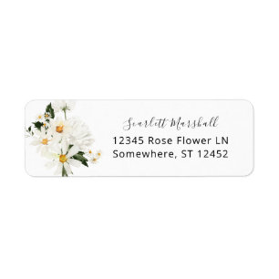 Daisy White Floral Return Address Label Etiqueta 1