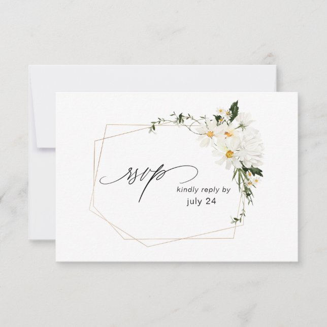 Daisy White Floral w Meal RSVP Card (Frente)