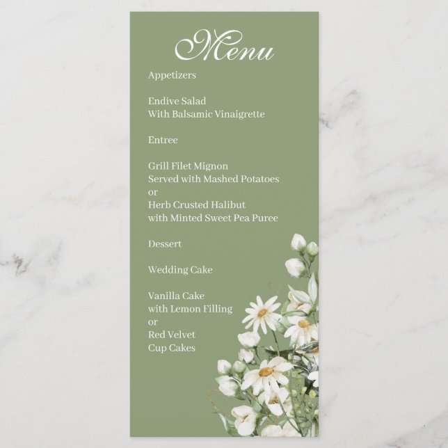 Daisy Wildflower Boho Wedding Menu (Frente)