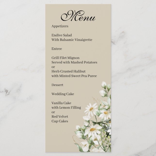 Daisy Wildflower Boho Wedding Menu (Frente)