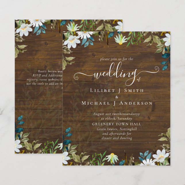 Daisy Wildflower Greenery Wedding (Frente/Verso)