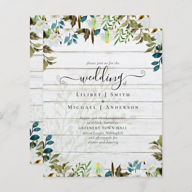 Daisy Wildflower Greenery Wedding (Frente/Verso)
