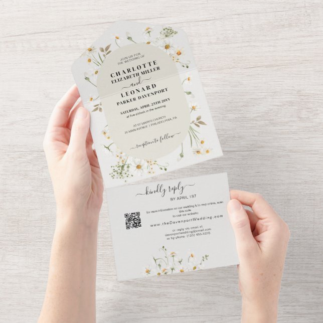 Daisy Wildflower Wedding Código Qr Rsvp (Aba destacável)