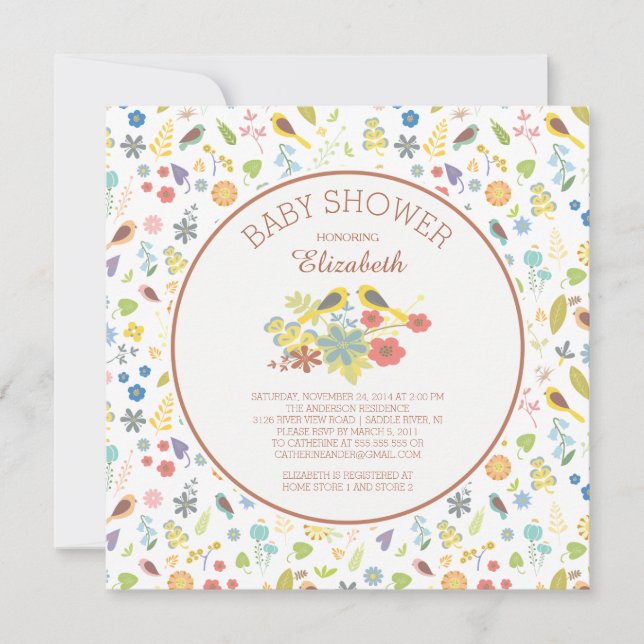 Daît Floral Love Bird Shower Convites (Frente)