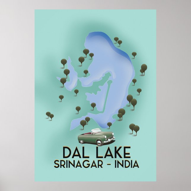 Dal Lake,Srinagar,India travel poster Map (Frente)
