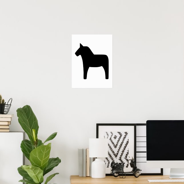 Dala Horse Black em White Poster (Escritório em casa)