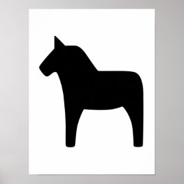 Dala Horse Black em White Poster