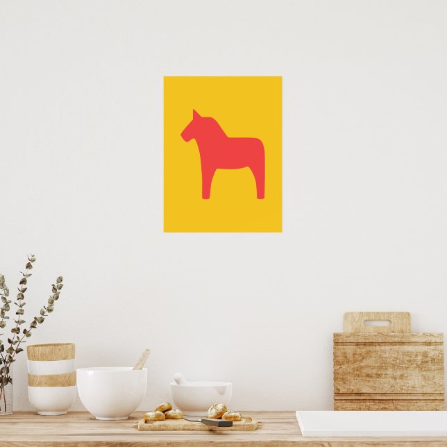Dala Horse Red on Yellow Poster (Cozinha)