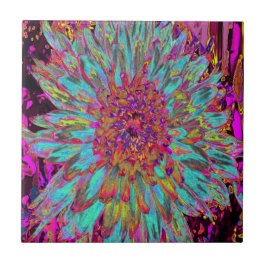 Dália Decorativa do Abstrato Azul-Teal Psicodélico