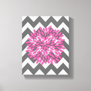 Dália em vigas em canvas cor-de-rosa e cinzentas