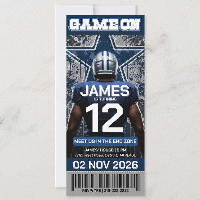 Dallas Football Ticket Birthday Invitation (Frente)