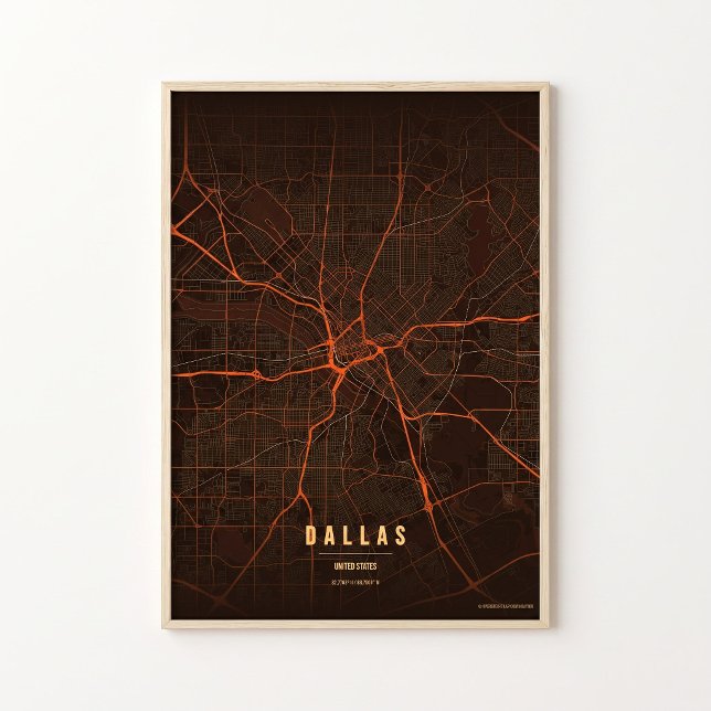Dallas Map Print Heatwave Texas Poster Wall Art (Criador carregado)