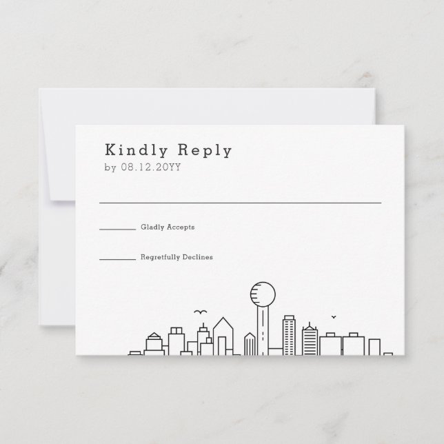 Dallas, Texas Wedding | RSVP Skyline Estilizado (Frente)
