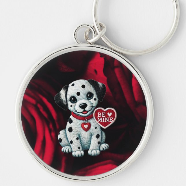 Dalmaciano Puppy Round Metal Chaveiro - Be Mine Va (Frente)