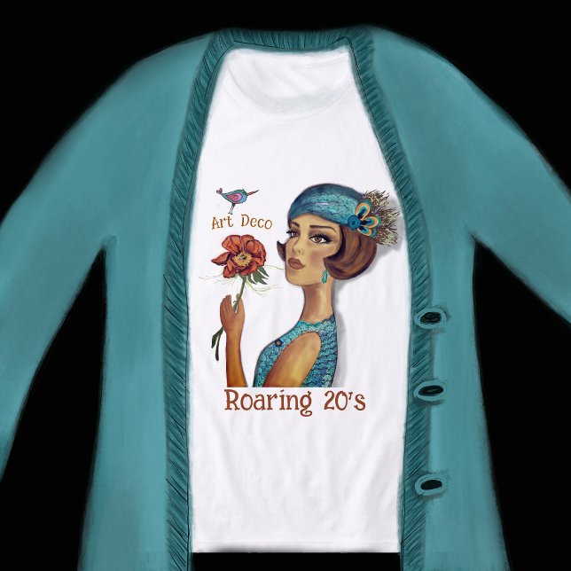 Dama Art Déco com flor branca (Art Deco Lady with flower white Tri-Blend Shirt)
