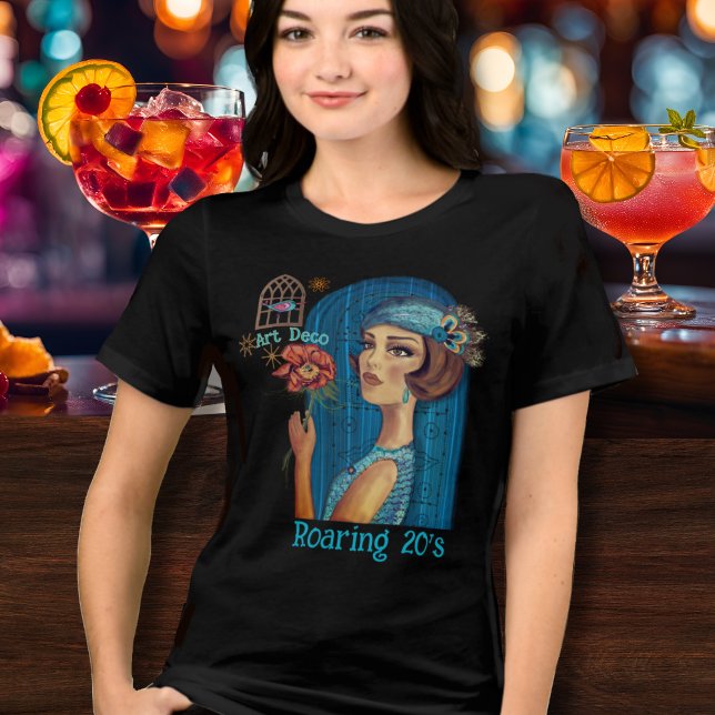 Dama Art Déco com Vestido Azul (Art Deco Lady in Blue Dress Tri-Blend Shirt)