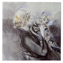 Dama com um Gato Cinzento (por Giovanni Boldini)