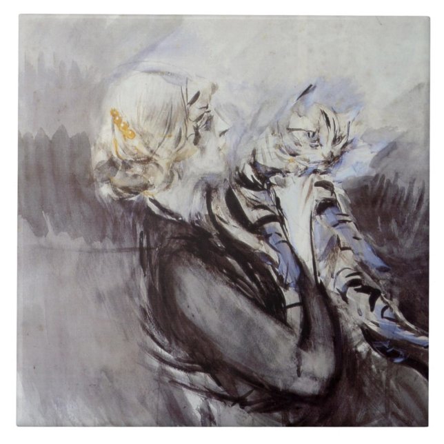 Dama com um Gato Cinzento (por Giovanni Boldini) (Frente)