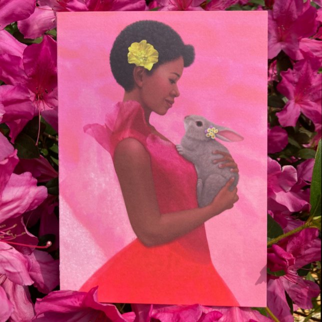 "Dama da Primavera com Coelho." Cartão de Boas Fes (Criador carregado)