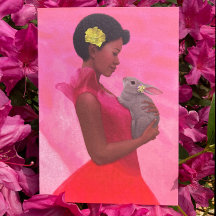 "Dama da Primavera com Coelho." Cartão de Cumprime