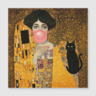 Dama de Chiclete Rosa com Gato Preto Gustav Klimt