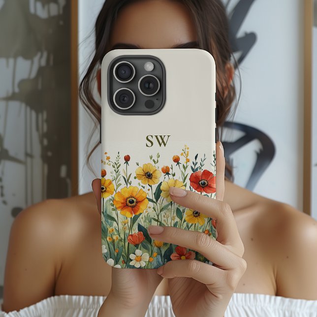 Dama de honra | Monograma de Flor Silvestre Dia da (Custom Floral Phone Case Gift for Mom, Grandma, Teacher, Women, Bridesmaid Proposal Keepsake)