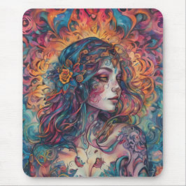 "Dama de Redemoinho de Cores Surreais" Mouse Pad d