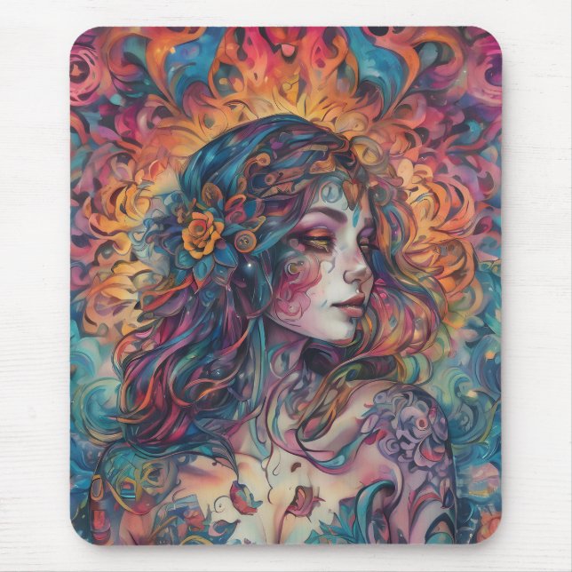 "Dama de Redemoinho de Cores Surreais" Mouse Pad d (Frente)