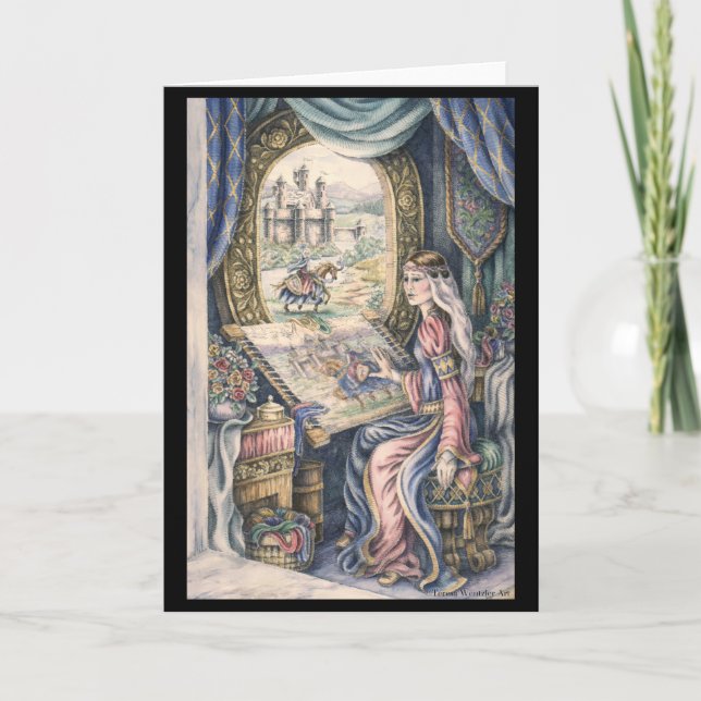 Dama de Shalott Desenhando Cartão de Boas-vindas (Frente)