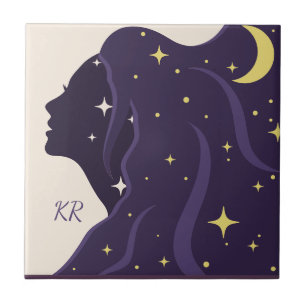 Dama do Universo Cósmico Roxo Estrelas Douradas Pe