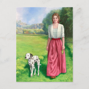"Dama Passeando com Dálmata." Cartão Postal