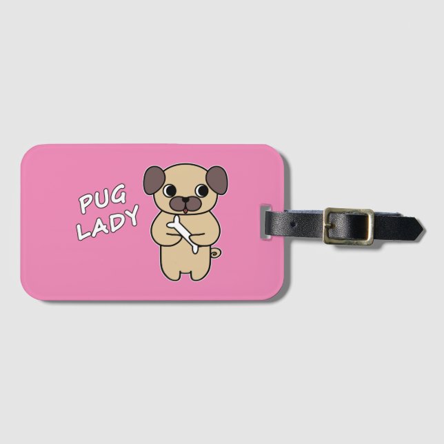 DAMA PUG - Etiqueta de Bagagem Rosa (Frente Horizontal)