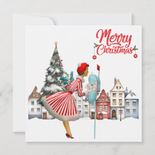 Dama Vintage de 1950 Enviando Saudações de Natal