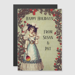 Dama Vitoriana no Jardim Rosa vermelha com Ventila