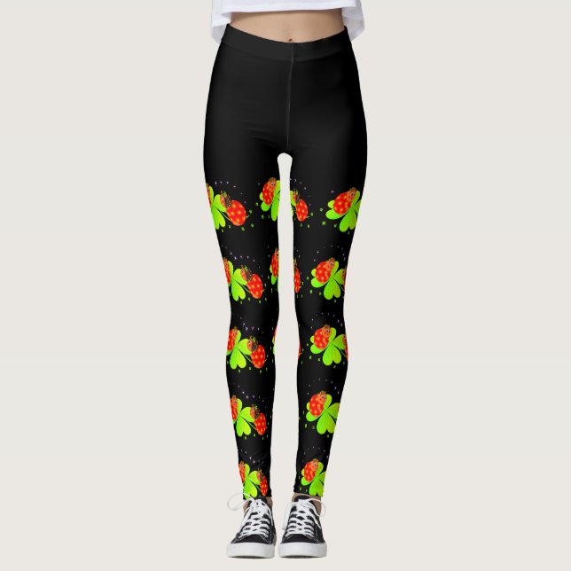 Damas em um Padrão de Shamrock Leggings Black Top (Frente)