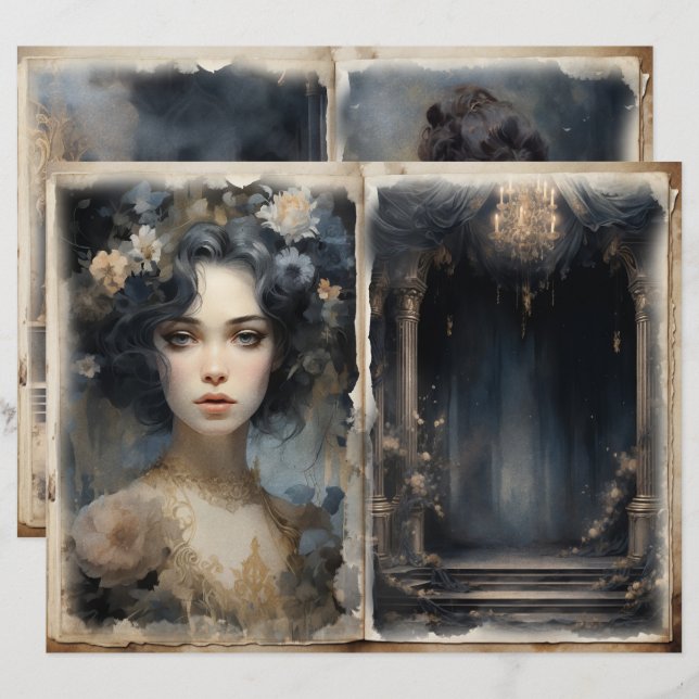 Damas Vitorianas Diários Azul Balcony (Frente/Verso)