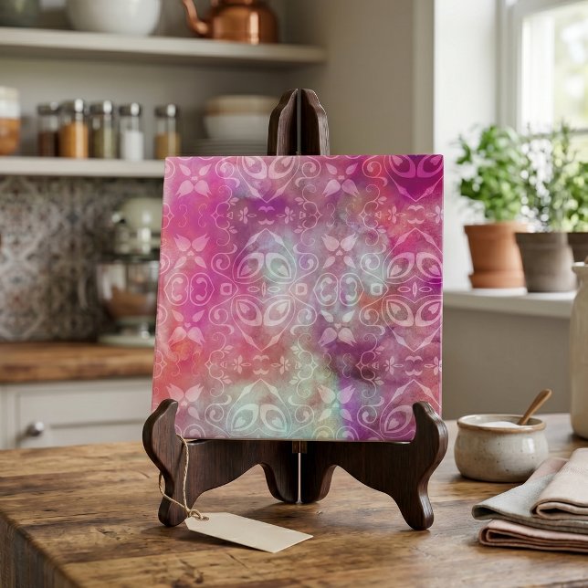 Damasceno Branco Desbotado Boho Rosa Roxo Aquarela (Criador carregado)