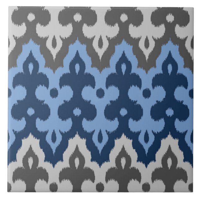 Damasceno Marroquino Ikat, Azul e Cinza (Frente)