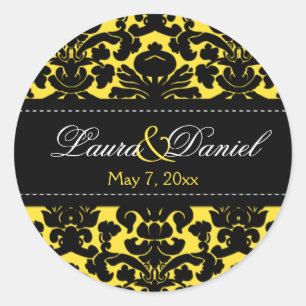 Damasco amarelo e preto 1,5" etiqueta do casamento
